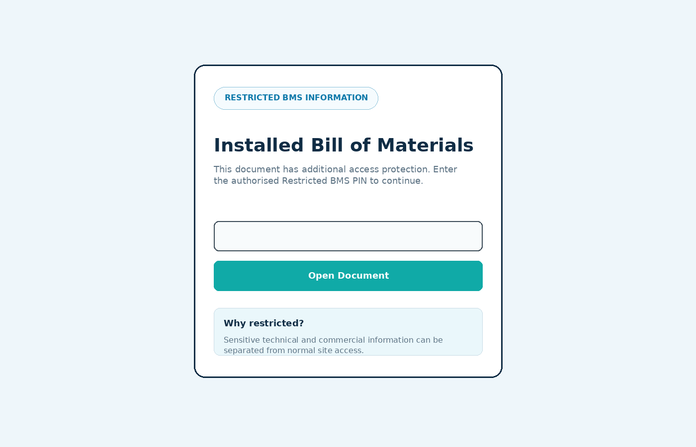 Restricted Crownline demo Bill of Materials access